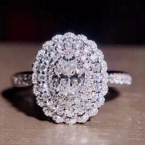 14k White Gold Diamond Ring Pave Diamond Oval Cut Ring